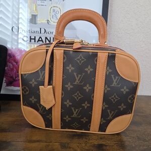 Brown and Tan Monogram Satchel